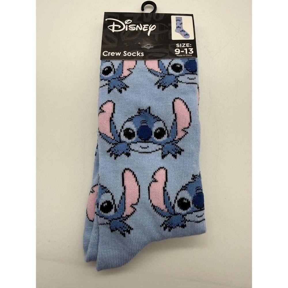 Disney Lilo and Stitch Crew Socks Blue Character Print Size 9-13 New NWT